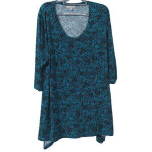 Women Within Womans Shirt Size 2X Blue Green Black 3/4 Sleeve Tunic